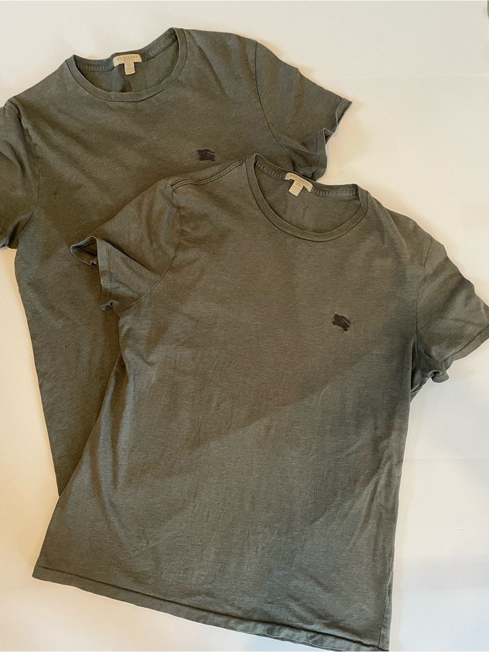 Burberry Brit Olive Green Short Sleeve Tees Lot of 2 Flawed L
